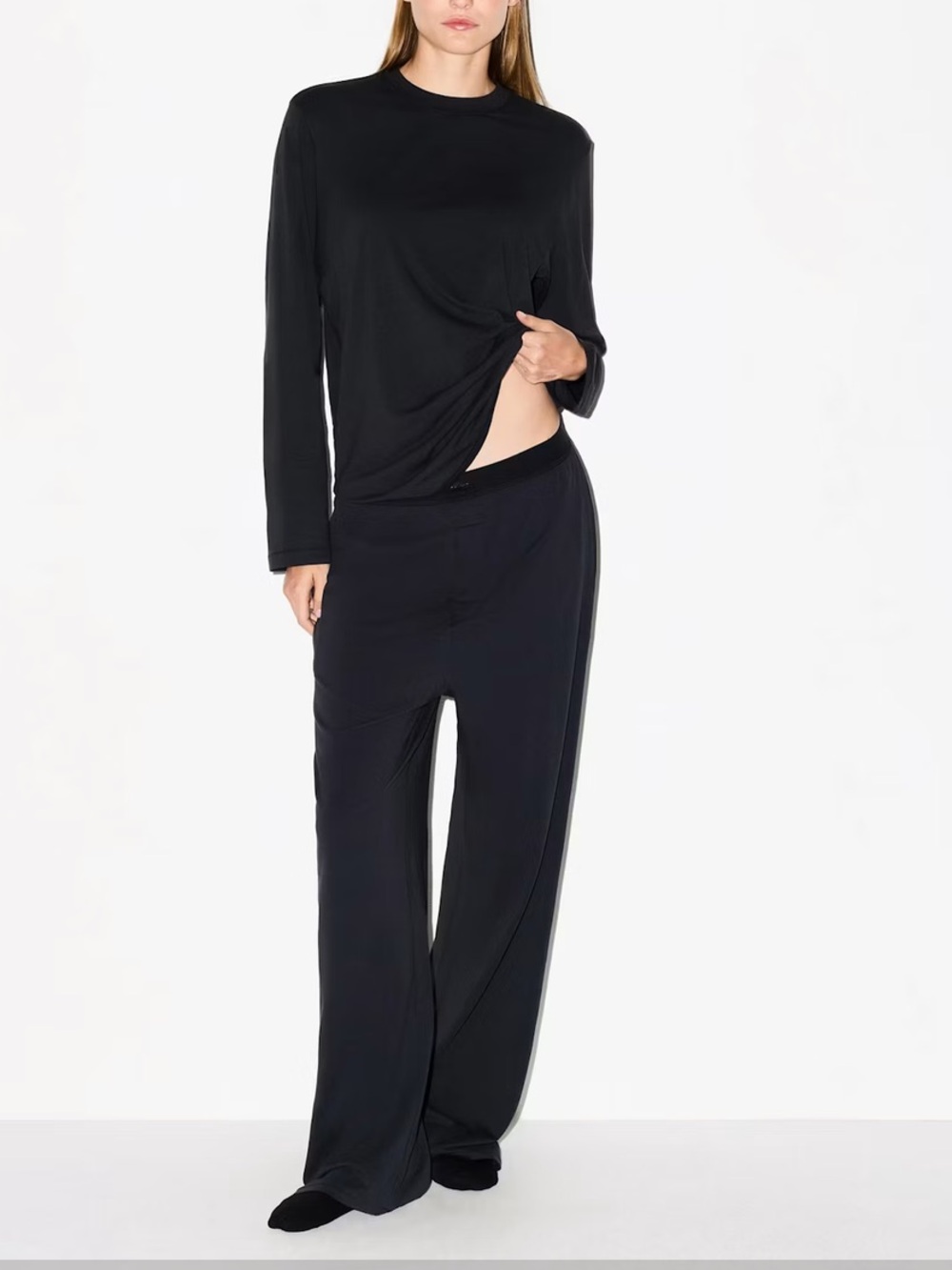 SKIMS Black Wide-Leg Lounge Pants — Relaxed Fit